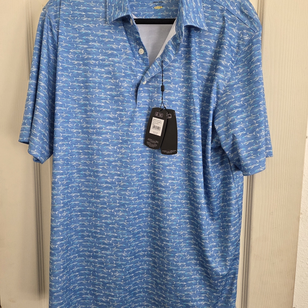 Greg Norman Spring Collection Blue Marlin Print Polo